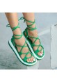 Jiata Yeşil Cilt Bağcıklı Sandalet